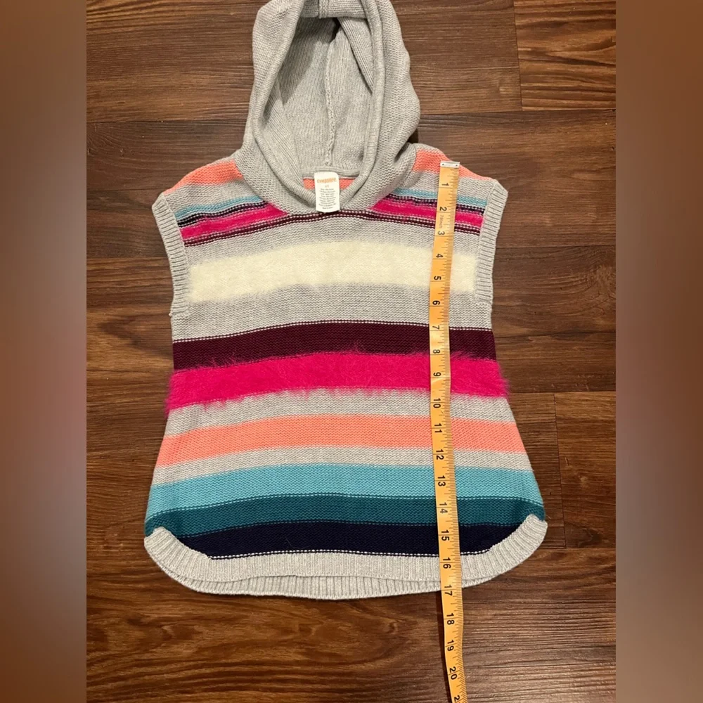 Gymboree Ready, Jet, Go! Grey Pink Fuzzy Stripe Sweater Girls Hood Size 4T